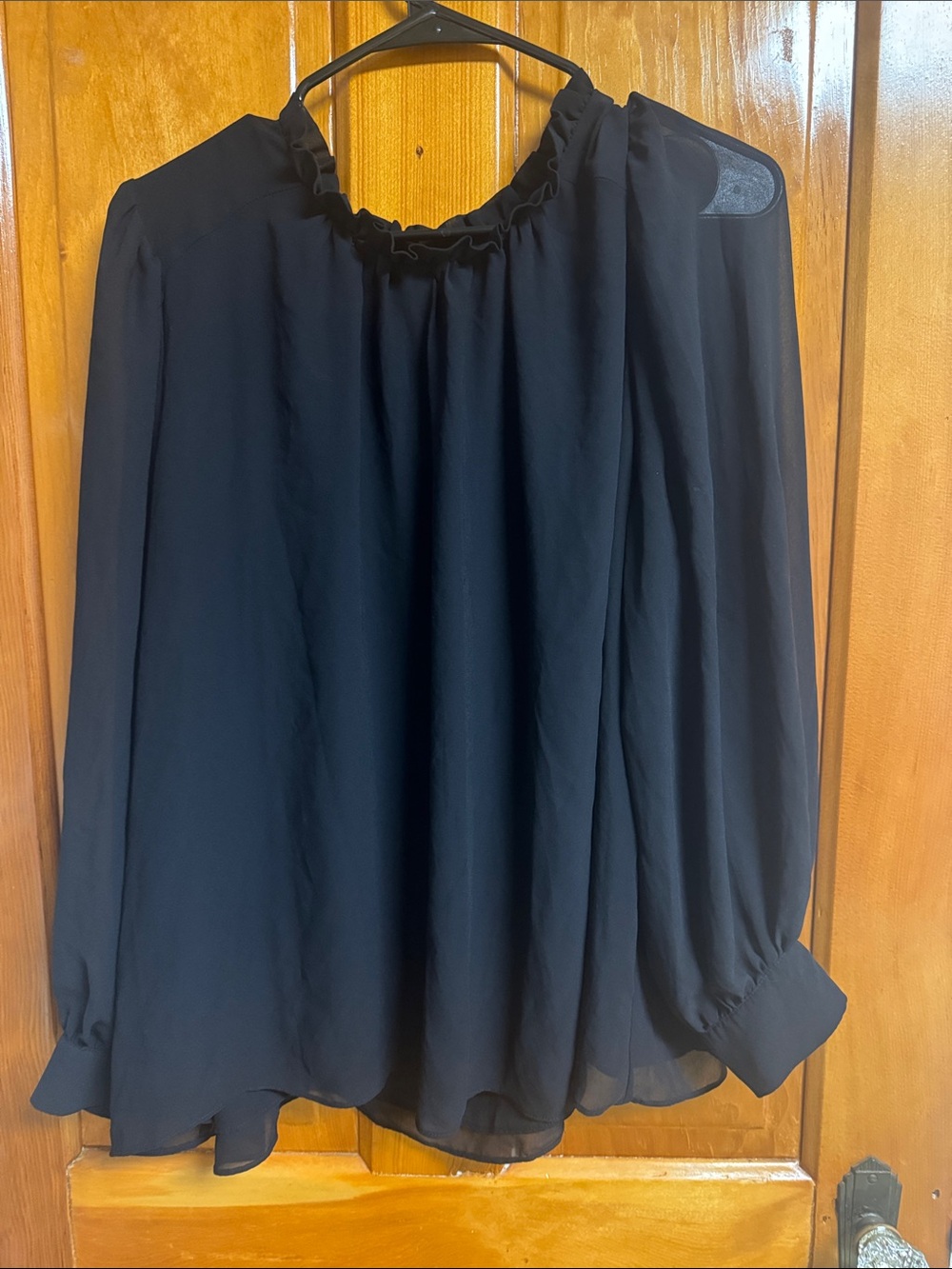 Worthington Black Ruffle-Neck Long Sleeve Blouse